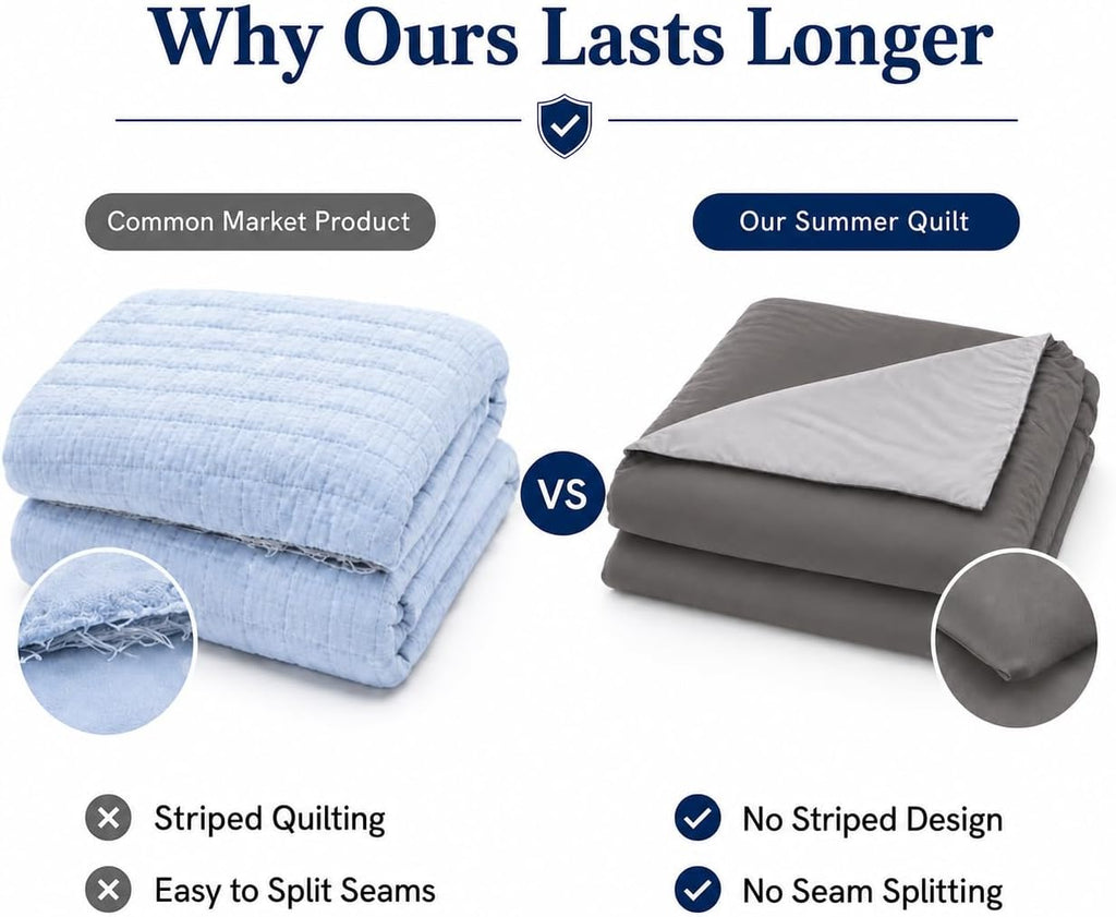 Double-Sided Cooling Comforter Queen Size, Ice Silk Summer Blanket, Smooth No-Stripes, No-Seam, Edge-Free Design