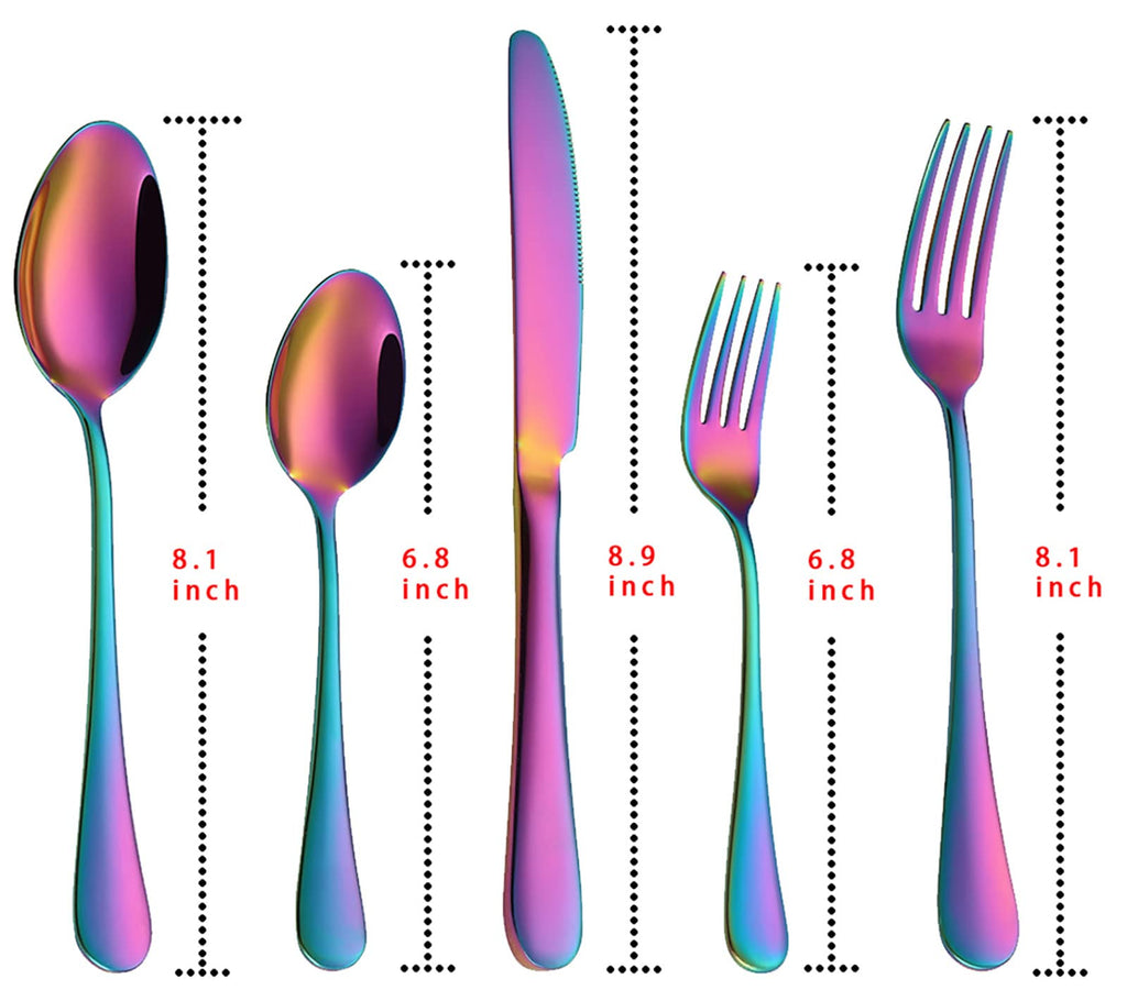Rainbow Flatware Cutlery Silverware Set 20 Pieces, Stainless Steel Colorful Utensils, Tableware Set Service for 4