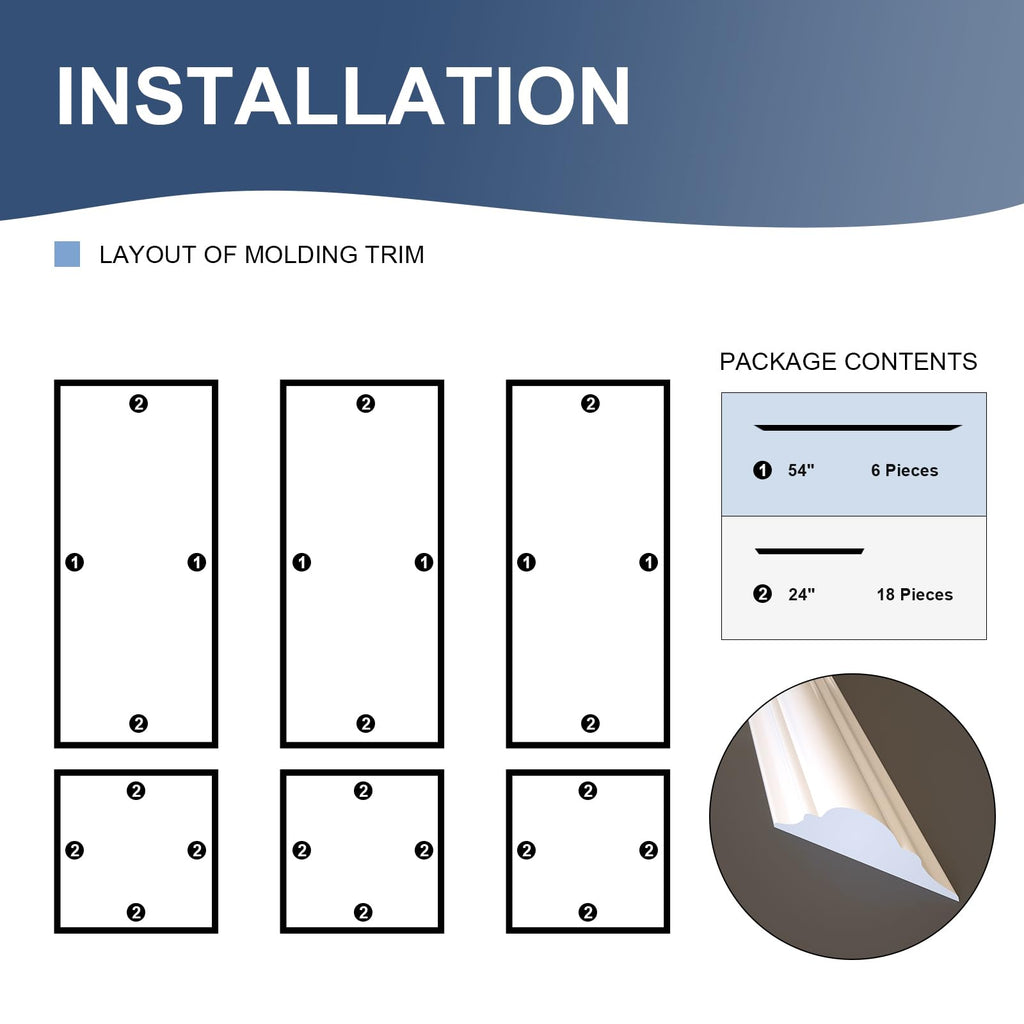 Peel and Stick Wall Molding Kit 6-Frame Premade, Ready-to-Assemble Wall Moulding Panel Frame, Self Adhesive