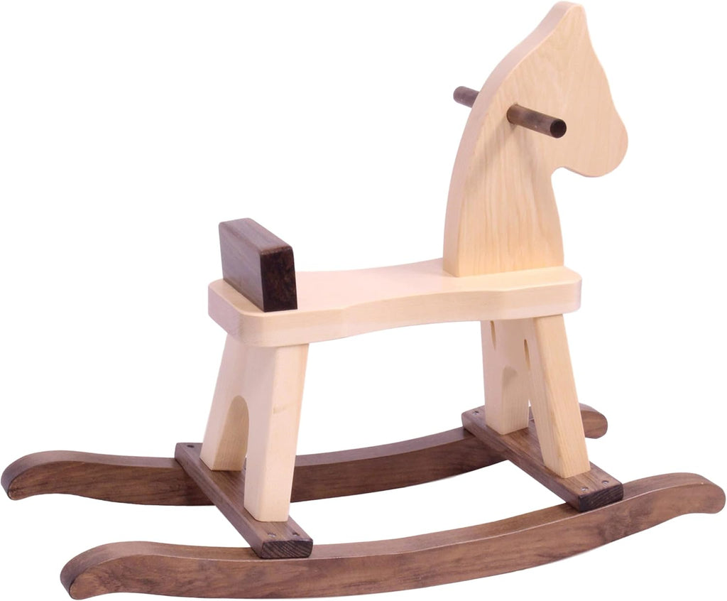 Wooden Rocking Horse Toddler Ride-On Toy (Walnut and Natural)