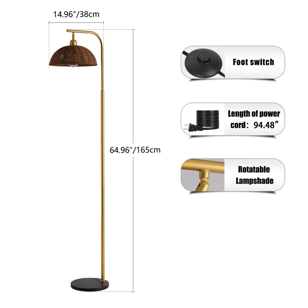 Rattan Floor Lamp 65 Inch with Smart Dimmable Bulb Boho Standing Lamp