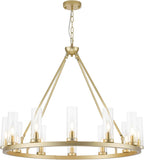 Farmhouse Chandeliers for Dining Room,Metal Wagon Wheel Chandelier with Clear Glass Vintage Round Pendant Lights Kitchen Island Lighting Fixture(Gold,34in -12 Light) A115-B0C89Z637G