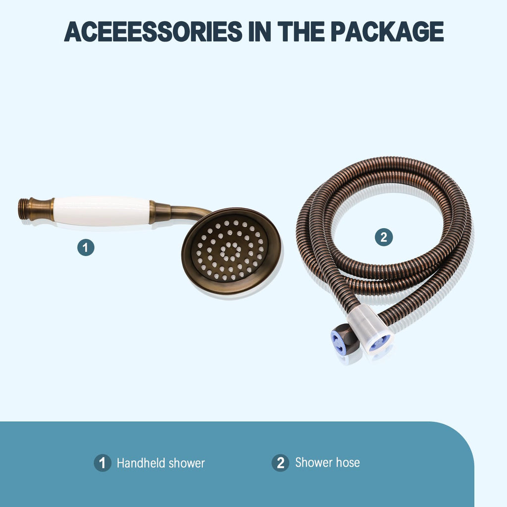 Vintage Hand-held Shower Rain Sprayer Telephone Shaped Ceramic Shower Head with 59 Inch Hose (Retro Bronze)