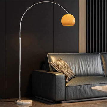 Modern LED Arc Floor Lamp Silver Floor Lamp Glass Shade Standing Lamp with Marble Base Floor Light Reading Bedroom