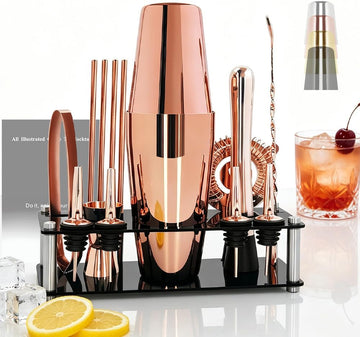 Professional Cocktail Shaker Set with Stand Cocktail Recipes, 15-Piece 750/600ml Bartender Kit, Bar Sets Bartending - Set of 15
