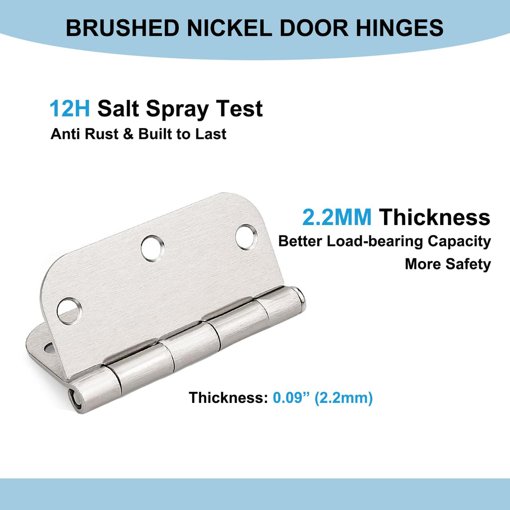 3.5 Inch Brushed Nickel Door Hinges, Interior Door Hinges, 6 Pack