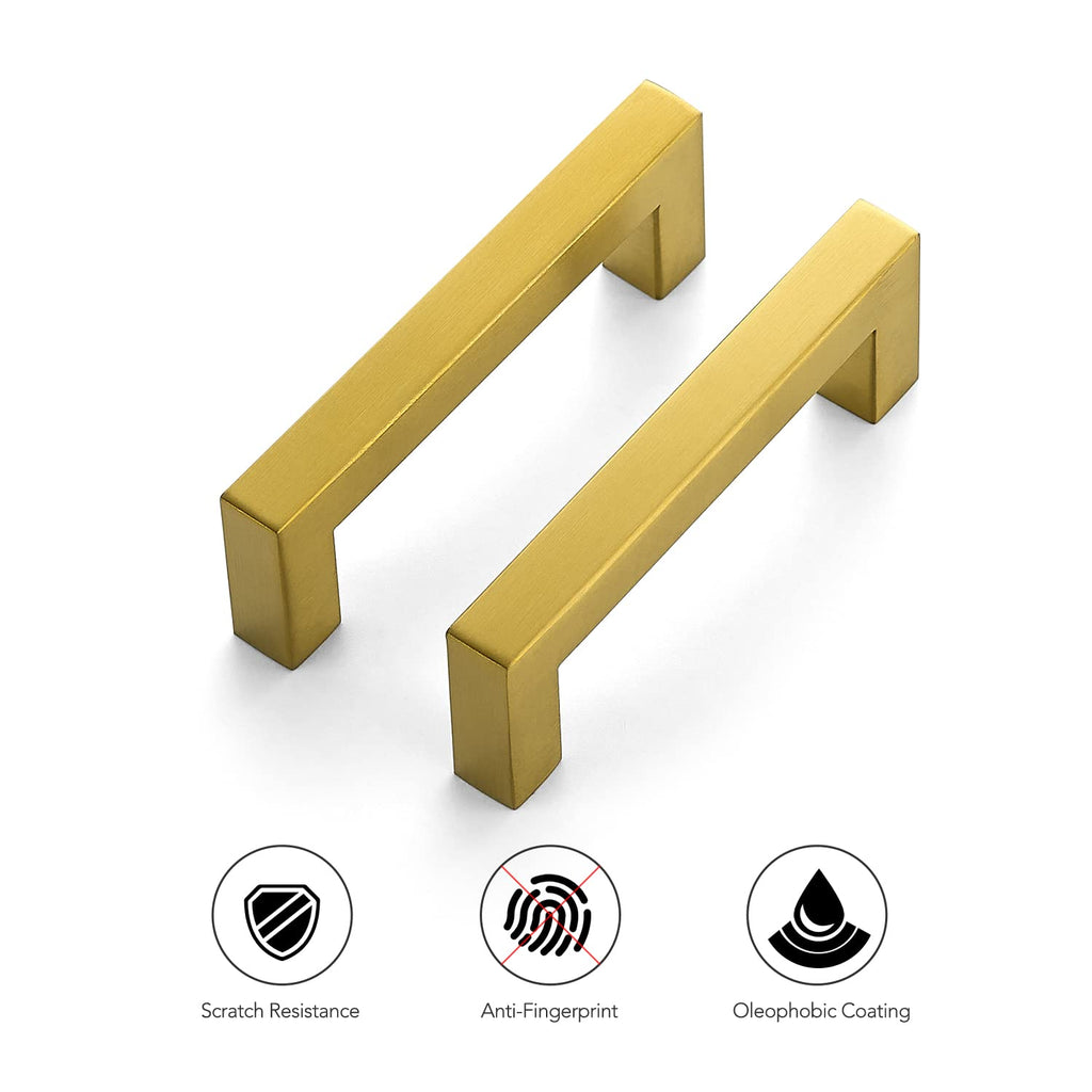 Brushed Brass Square Cabinet Handles & Pulls,3-1/2 Inch,18 Pack