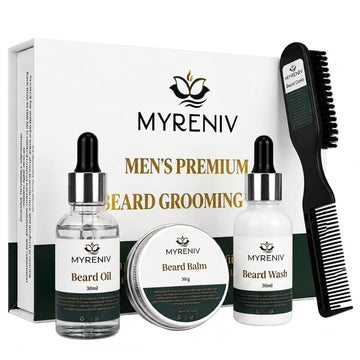 Men's Premium Beard Grooming Kit - Beard Oil, Beard Balm, Beard Wash & Beard Comb - Conditioning & Styling Set for a