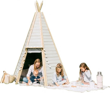 Wooden Teepee Tent for Kids, Outdoor Toddler Playhouse, Fort, Play House for Boys Girls, Wood Frame Kids Tent, Cone