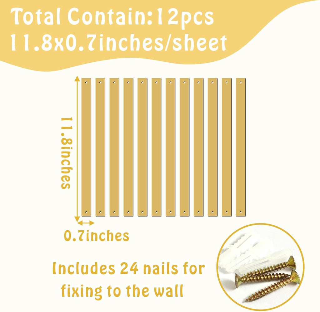 Golden Metal Wall Art Modern Striped Walls Decor Minimalist Line Arts Sign - Set of 20