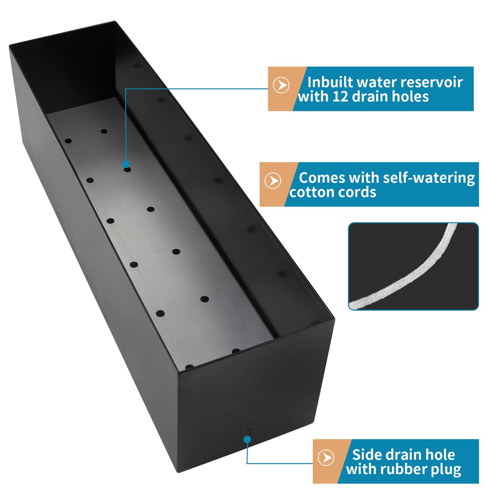 17" Large Stainless Steel Planter Box with Drain Holes and Water Reservoir, Rectangle Succulent Trough Planter Pot