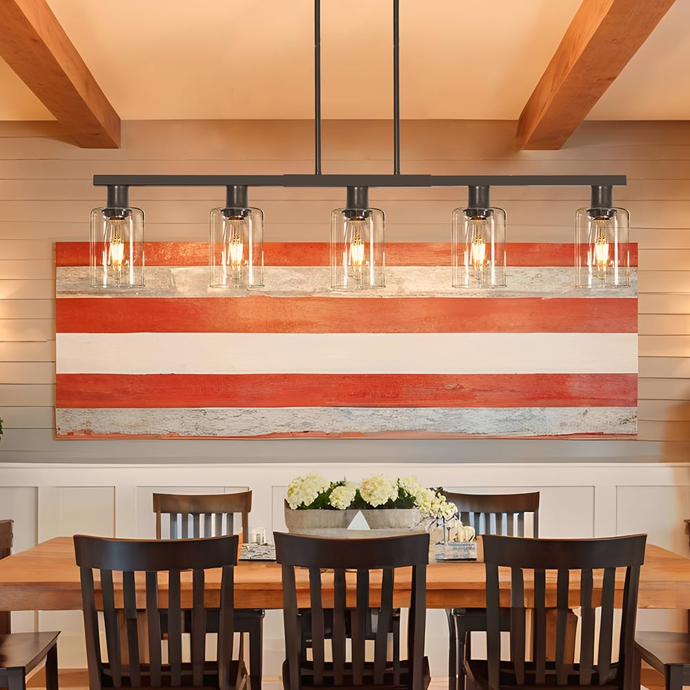 Kitchen Island Light, Black Dining Room Light Fixture Over Table, Farmhouse Linear Pendant Lights Kitchen