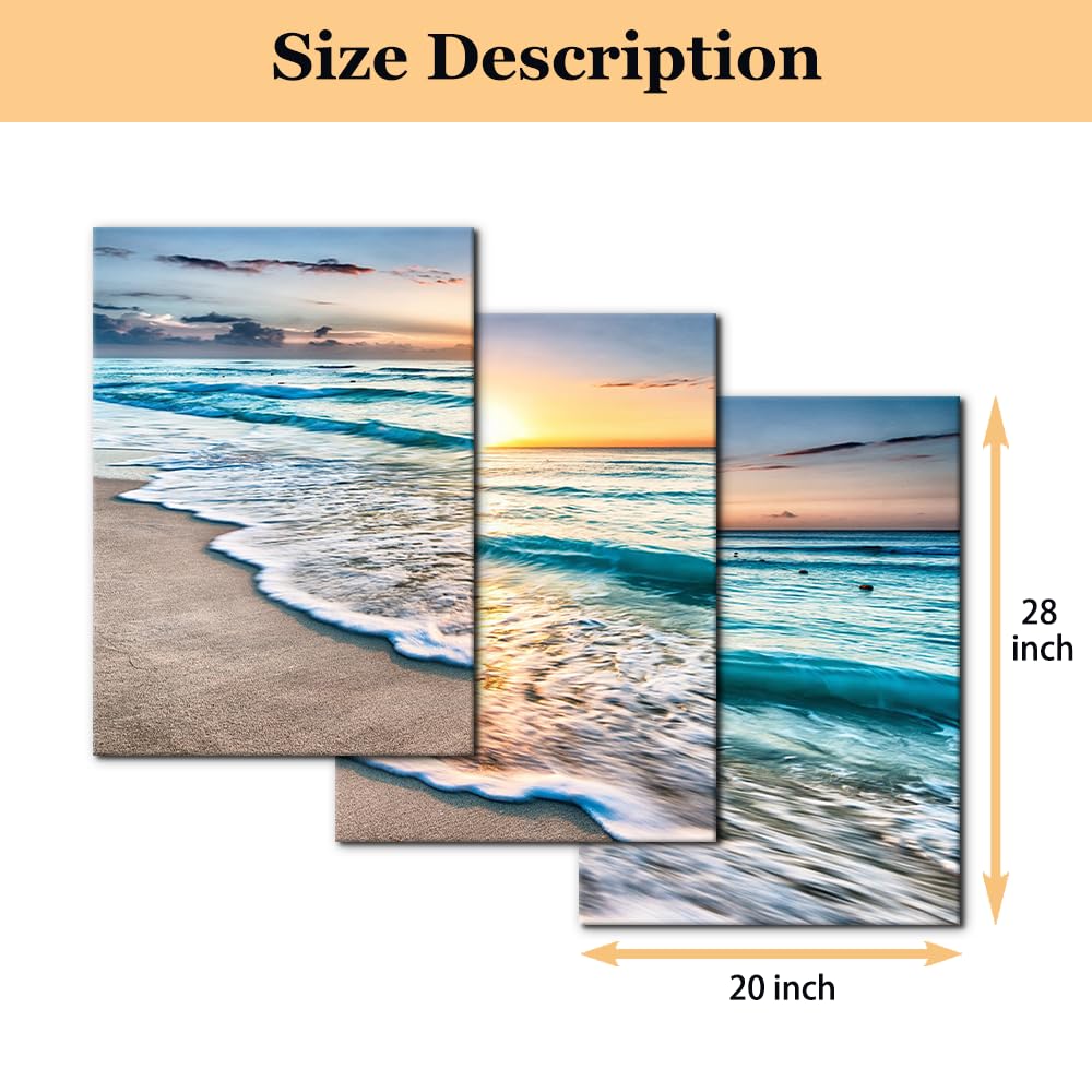 3 Panels Beach Canvas Wall Art Decor Blue Sea Sunset White Beach Painting The Picture Print on Canvas Seascape The