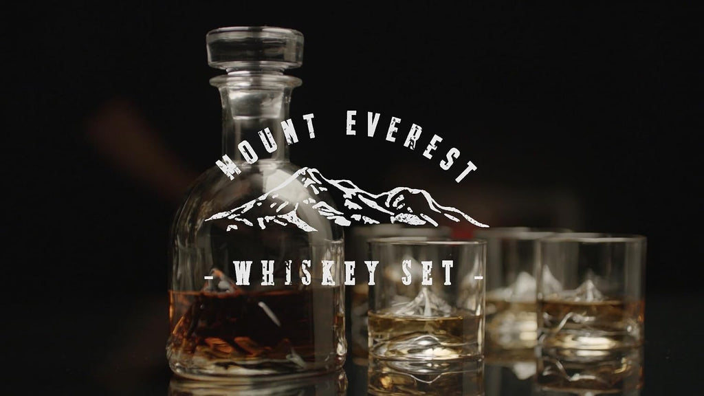 Mount Everest Whiskey Decanter Set with 4 Heavy Glasses - Mens Gift - Set of 5