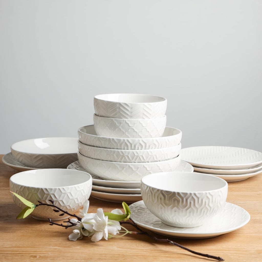 Ceramic Dinnerware Set, White, 24 Pieces for 6