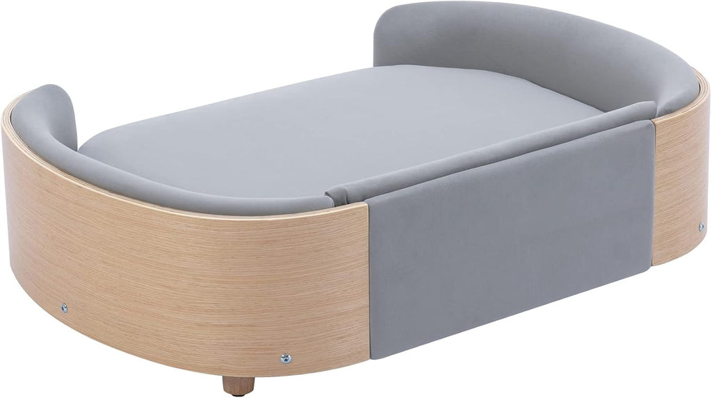 Dog Bed Pet Sofa, House Dog Cat Bed, Large Size Pet Bed with Solid Wood Frame & Washable Velvet Cushion, Modern