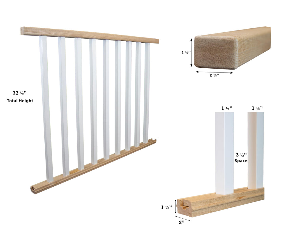 DIY Indoor Modern Rail Section Kit (Level Only) with White Wooden Square Balusters (1 1/4" Thick) with Unfinished Red