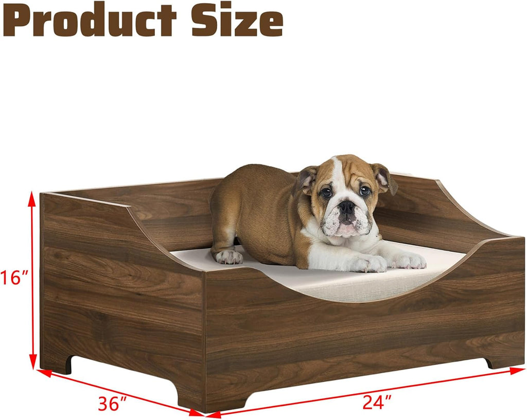 Elevated Dog Bed Frame for Medium Dogs, Wooden Dog Bed with Mattress, 36" Wide Mid-Century Modern Pet Sofa Bed