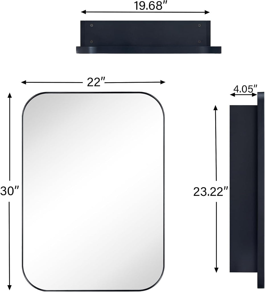 Black Rectangle Bathroom Medicine Cabinet with Mirror Matt Black Recessed and Surface Mount Stainless Steel Metal