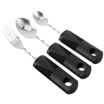 3pcs Adaptive Utensils Easy Grip Silverware Built Up Bendable Fork Teaspoon Tablespoon Eating Feeding Utensil Assist