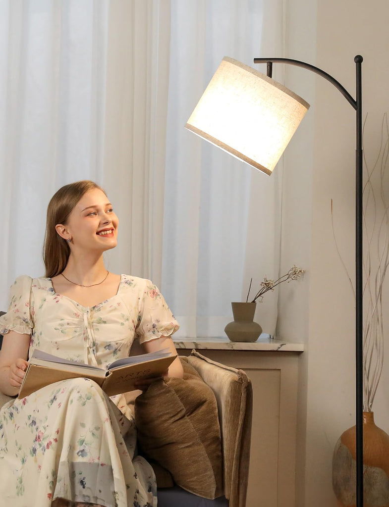 60" Modern Floor Lamp with Beige Shade, 9W LED Bulb