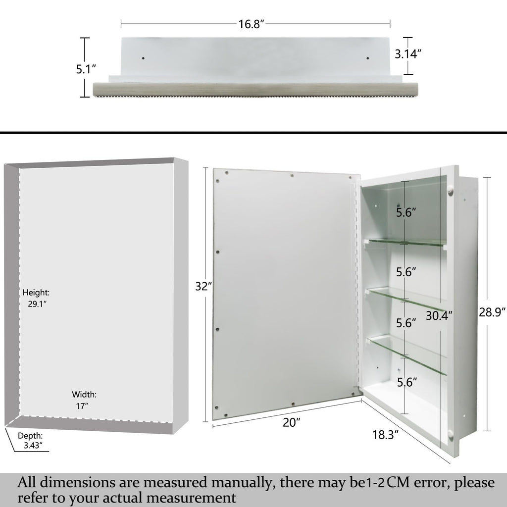 20x32 Inch Bathroom Medicine Cabinet, Silver Metro Beaded Wooden Frame, Retro Bevel Mirror, Recessed & Surface Mount
