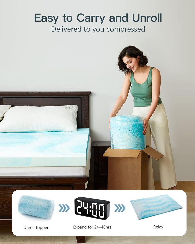 3 Inch Queen Memory Foam Mattress Topper, Cooling Gel Infused Mattress Pad, Ventilated Bed Topper for Pressure