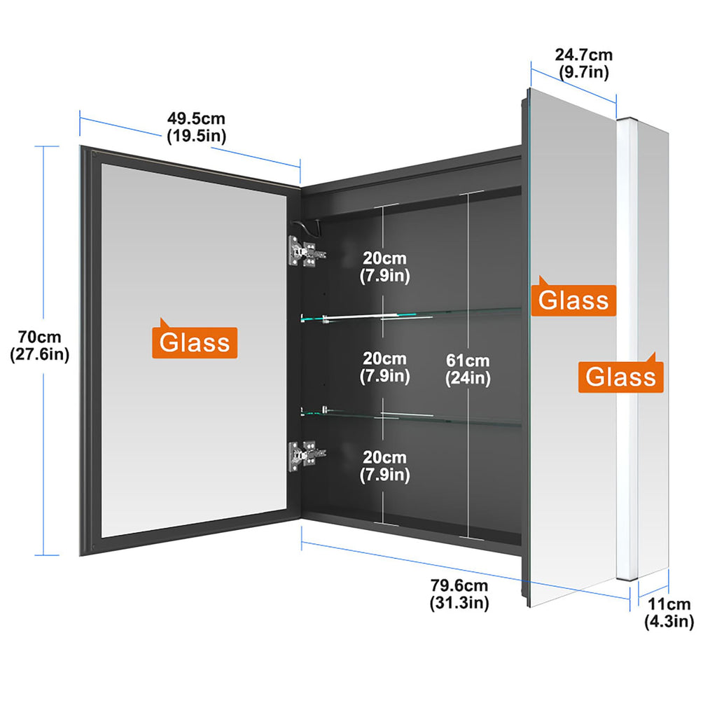 31x28 Inch Two Doors Aluminum LED Bathroom Medicine Cabinet with Mirror