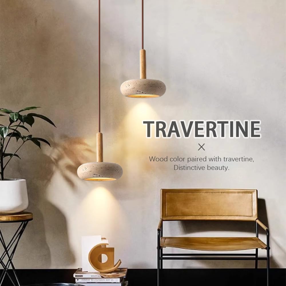 Natural Yellow Travertine Pendant Light, Wabi Sabi Pendant Light Fixture