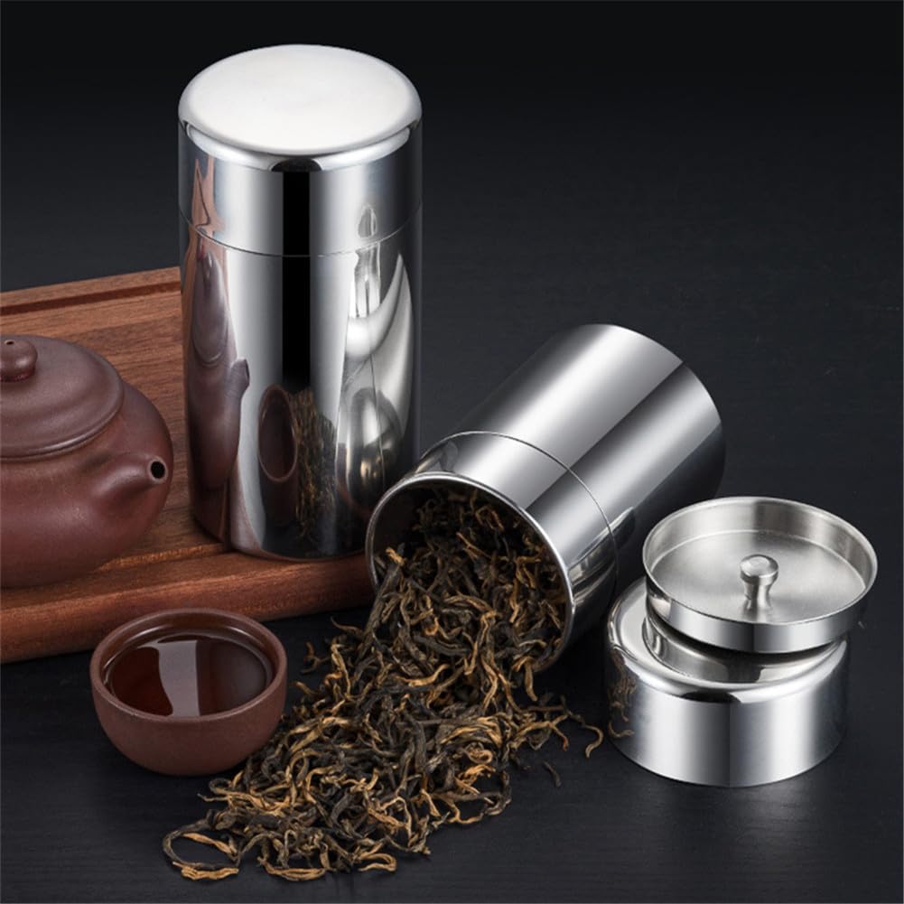 Tea Canister, Double Seal Stainless Steel Tea Tin Canister with Airtight Double Lids for Loose Tea Coffee Candy Herbs