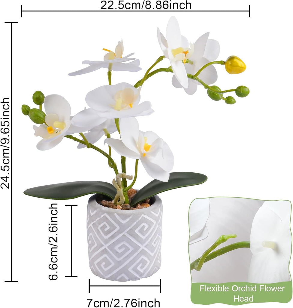 Artificial Orchids Flowers in Pot, Real Touch Faux Orchids Flowers with Vase Small Fake Orchids White Potted Plants