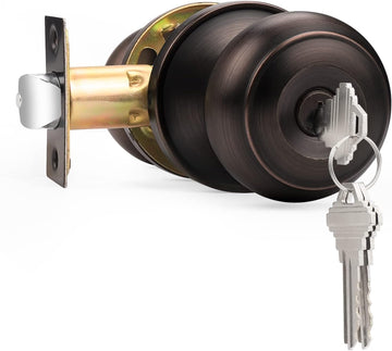 Door Knobs with Lock and Key, Exterior Door Locks, Flat Ball Knob Style, Oil Rubbed Bronze, 1 Pack