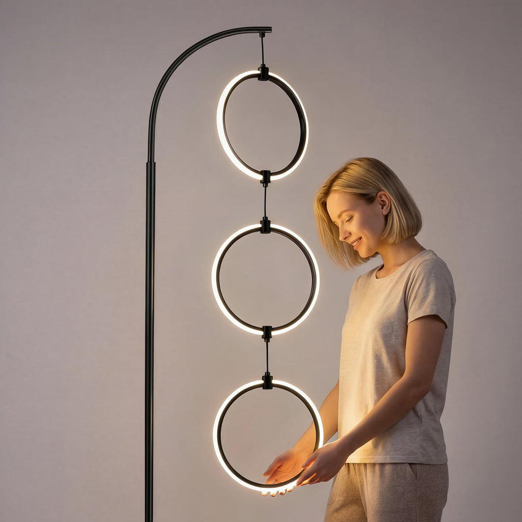 Black 3-Light LED Floor Lamp, Modern Arc Floor Lamp