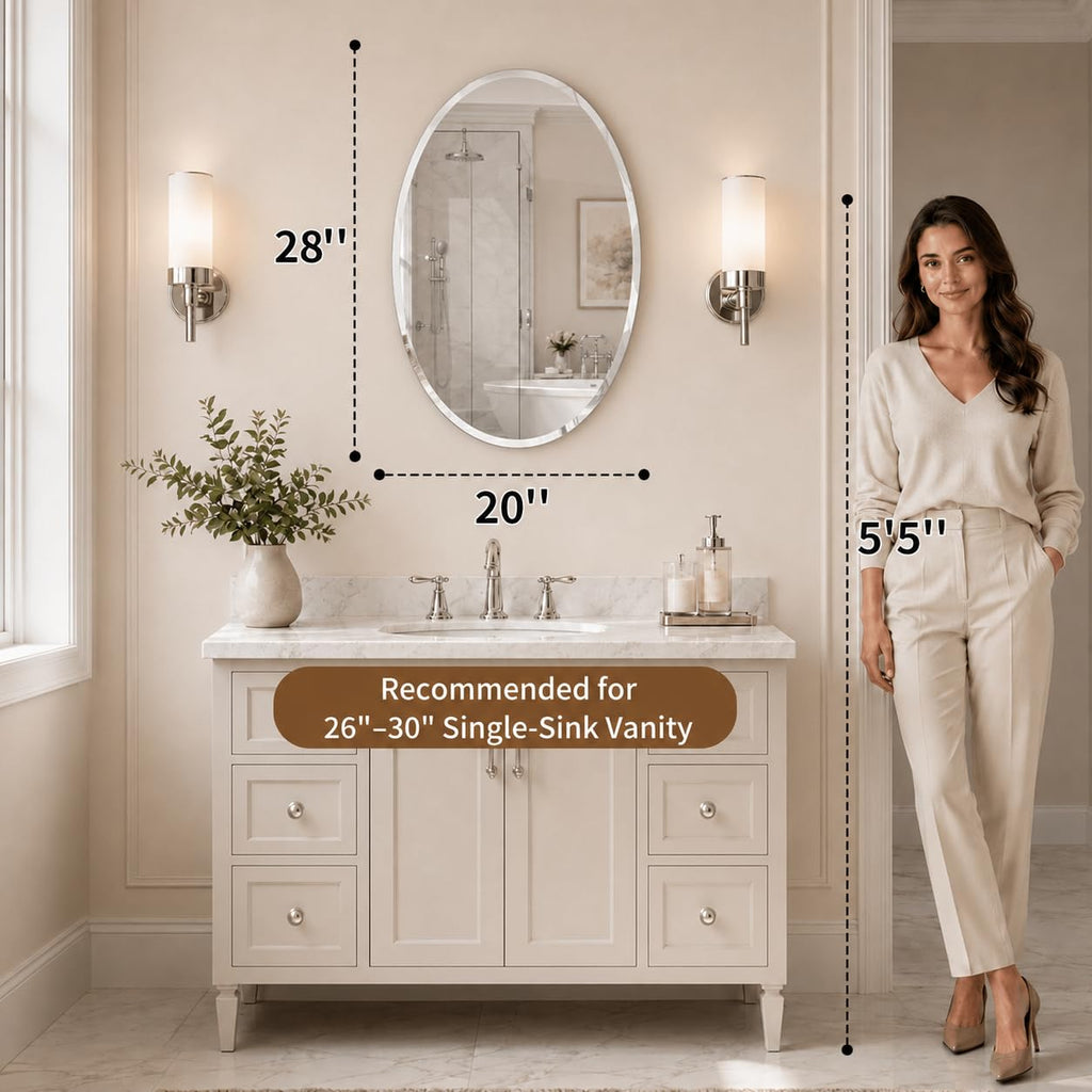 20x28 Inch Oval Frameless Beveled Wall Mirror Vanity
