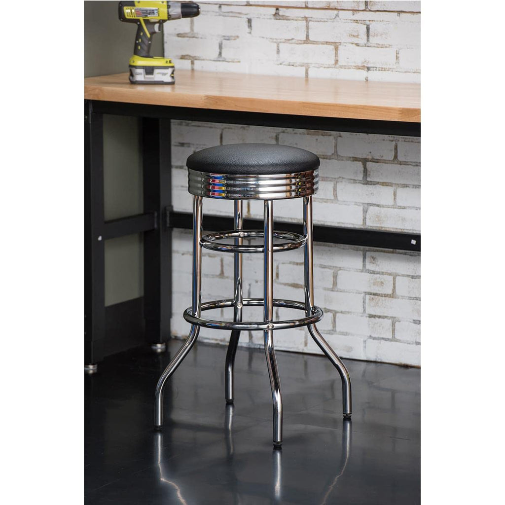 Heavy Duty 30 Inch Backless Swivel Bar Stool, Black Seat, Set of 2