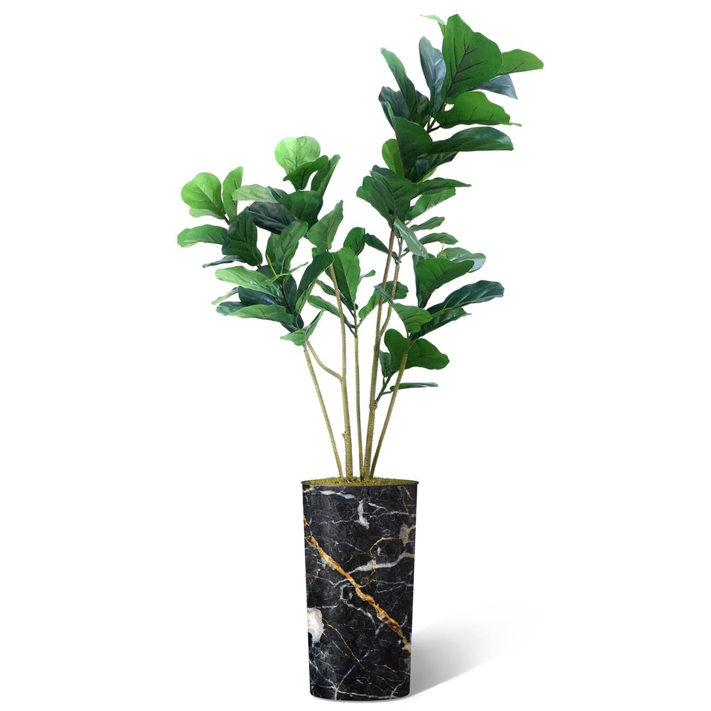 Artificial Tree in Modern Granite Effect Planter, Fake Ficus Lyrata Silk Trees for Indoor and Outdoor Home Decoration