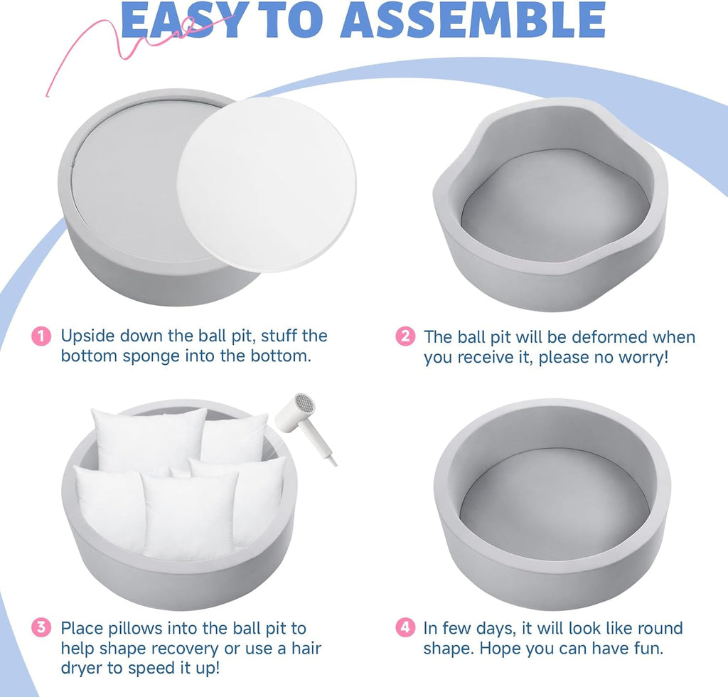 Foam Ball Pit, Ball Pit for Toddlers, Gray, NO Balls