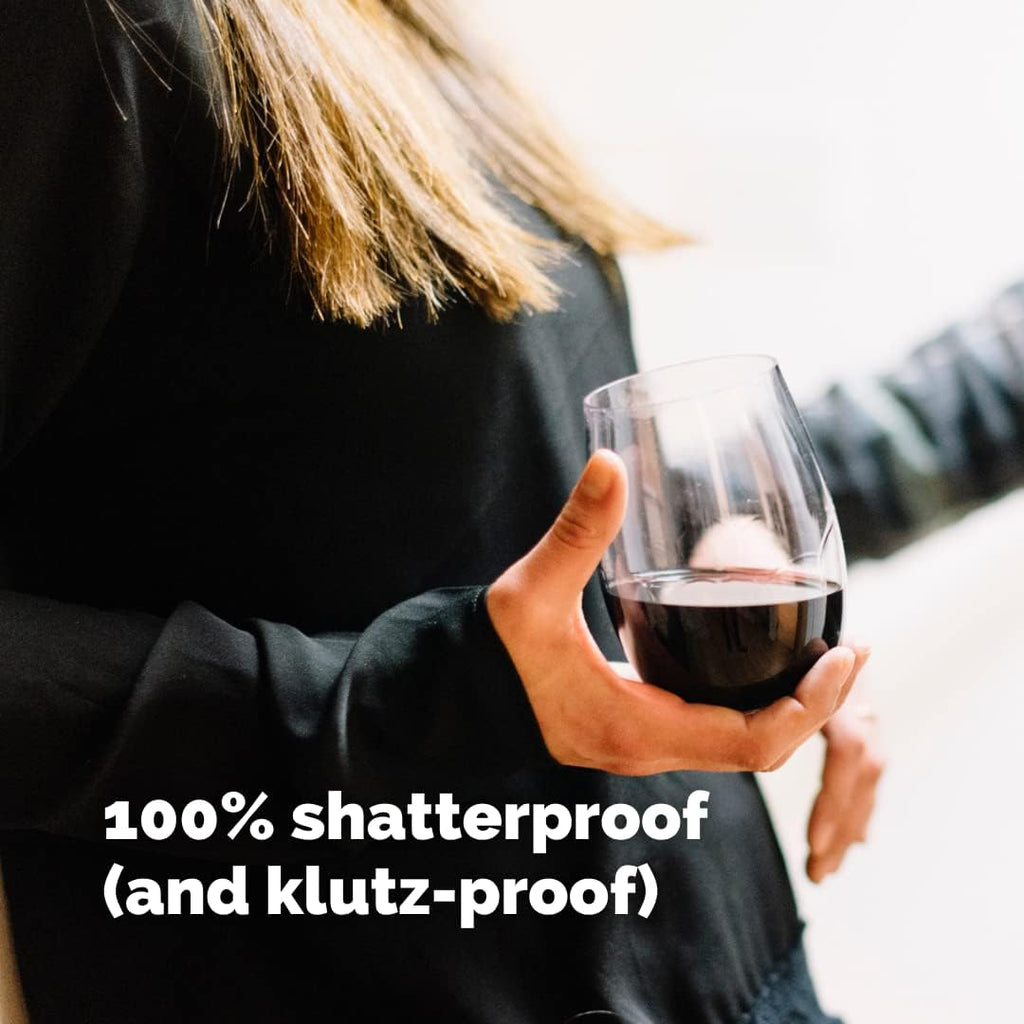 Outdoor Wine Glasses Stemless, 16oz Set of 4, Unbreakable Tritan Plastic Drinkware, Dishwasher Safe Reusable Glasses