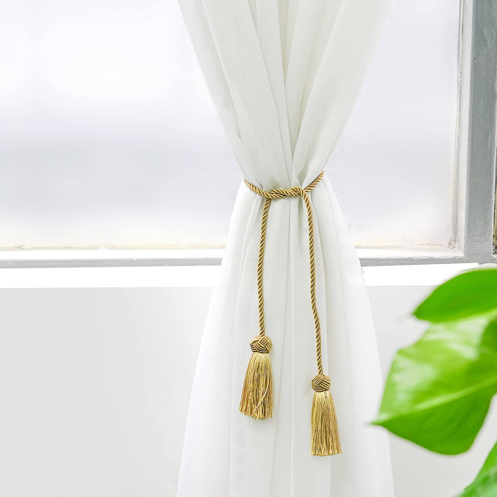 Curtain Tiebacks Window Curtain Tiebacks Decorative Tassels Tieback Gold Rope with Tassels Window Office - 4 Pack