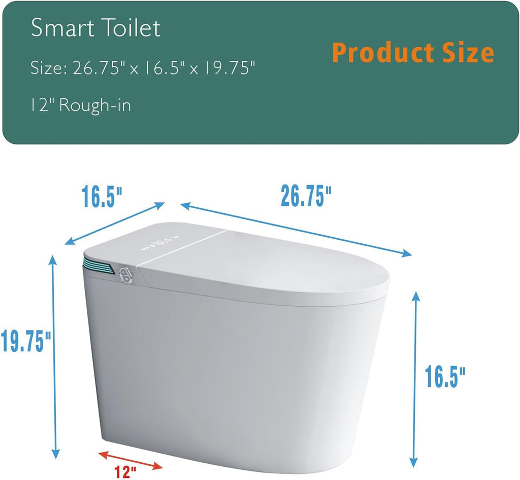 Luxury Intelligent Smart Toilet with Instant Warm Water Sprayer and Dryer, Auto Flush,Foot Sensor Operation