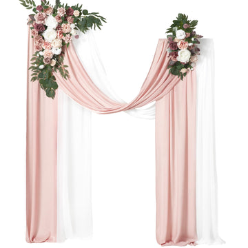 Pink Mauve Artificial Wedding Arch Flowers Kit Pack of 4, 2pcs Hanging Flower Arrangement 2pcs Chiffon Drapes Spring