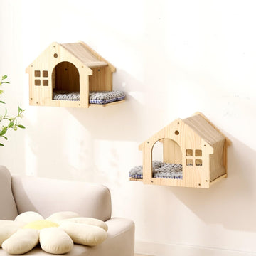 2-Pack Natural Wood Cat Wall House Bed