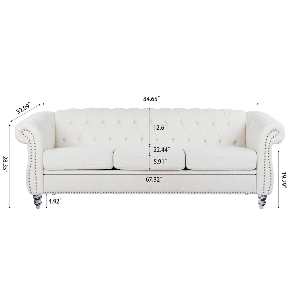 Chesterfield Luxury Fabric Sofa, Upholstered Fabric Sofa with Tufted Back, Classic 3 Seater Couch Rolled Arm Office