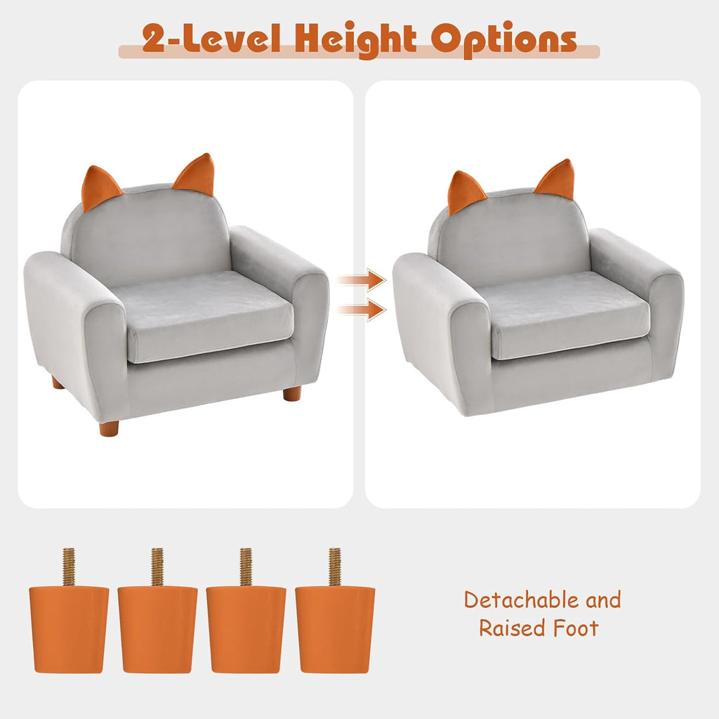 Kids Sofa, Children Armrest Chair with Sturdy Wood Construction and Dutch Velvet, Upholstered Toddler Armrest Couch