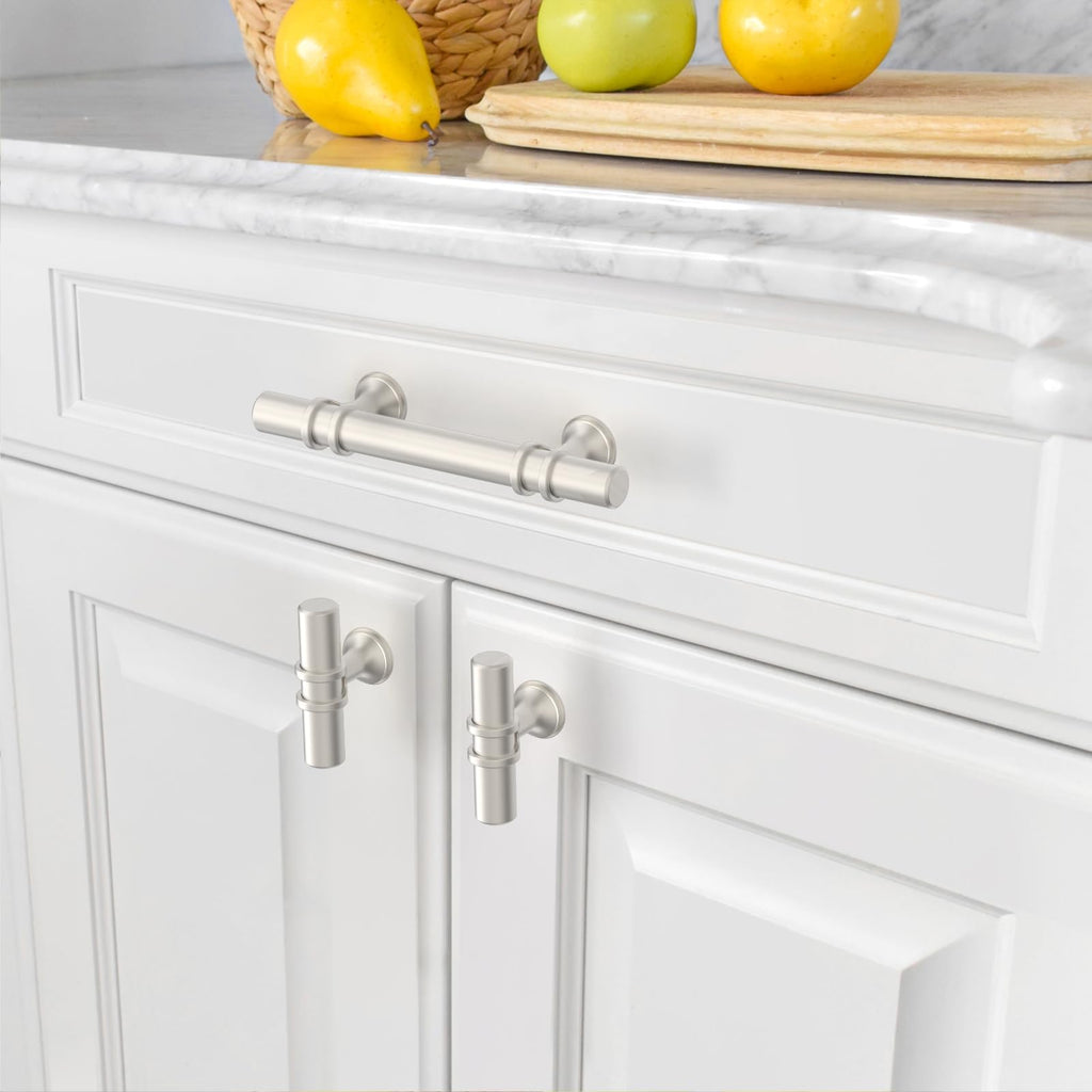 6 Pack 3 Inch(76mm) Brushed Nickel Cabinet Pulls Heavy-Duty Solid Kitchen Cabinet Handles Satin Nickel Drawer