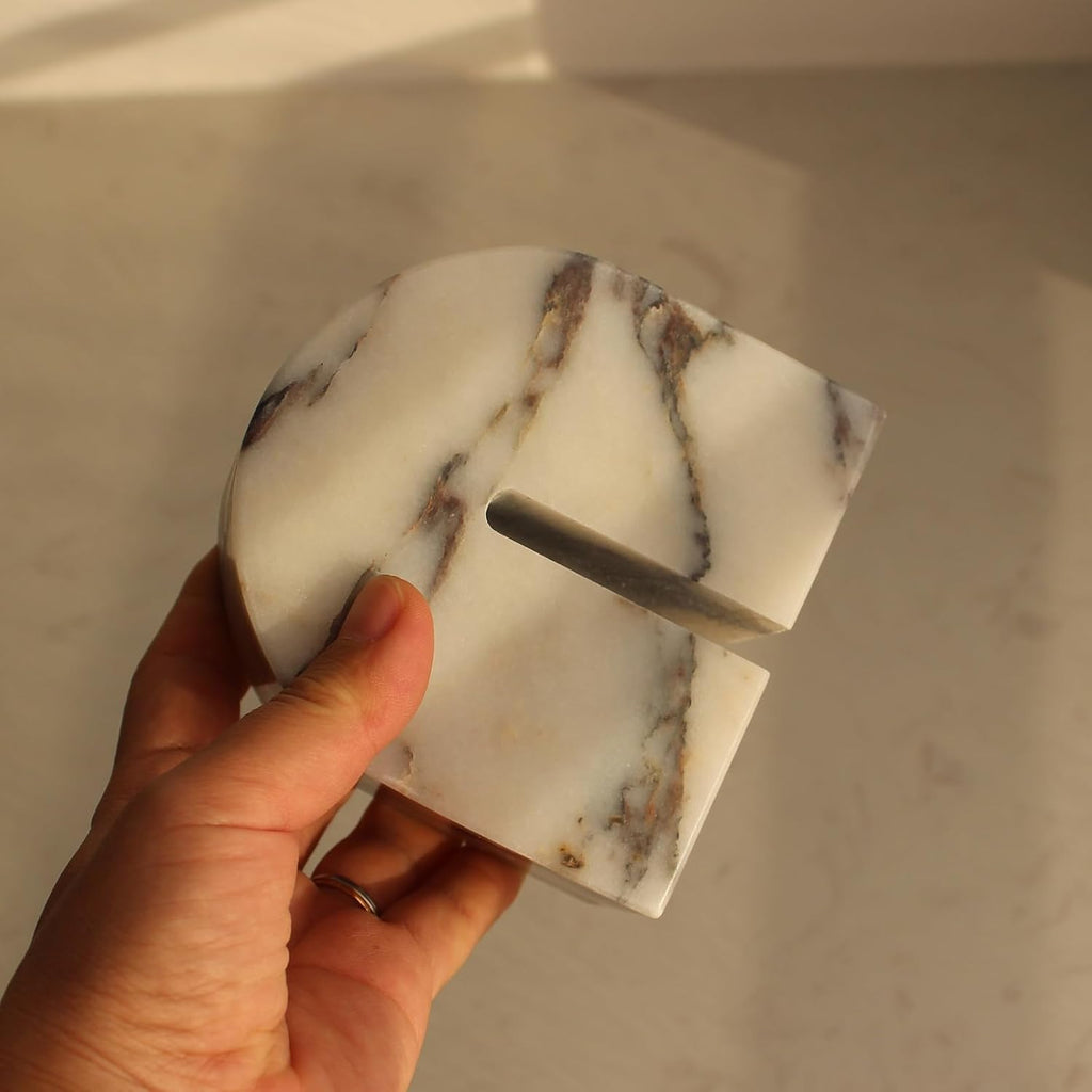 Set of 2 Natural Calacatta Viola Marble Bookends for Shelves, Decorative Book Ends for Heavy Books, Book Stopper