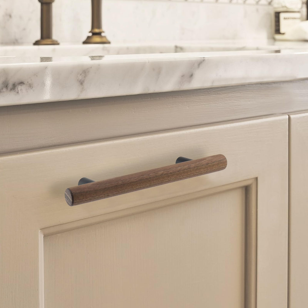 4-Pack Walnut Wood Drawer Pulls, 5.04" Hole Center, 7.16" Length