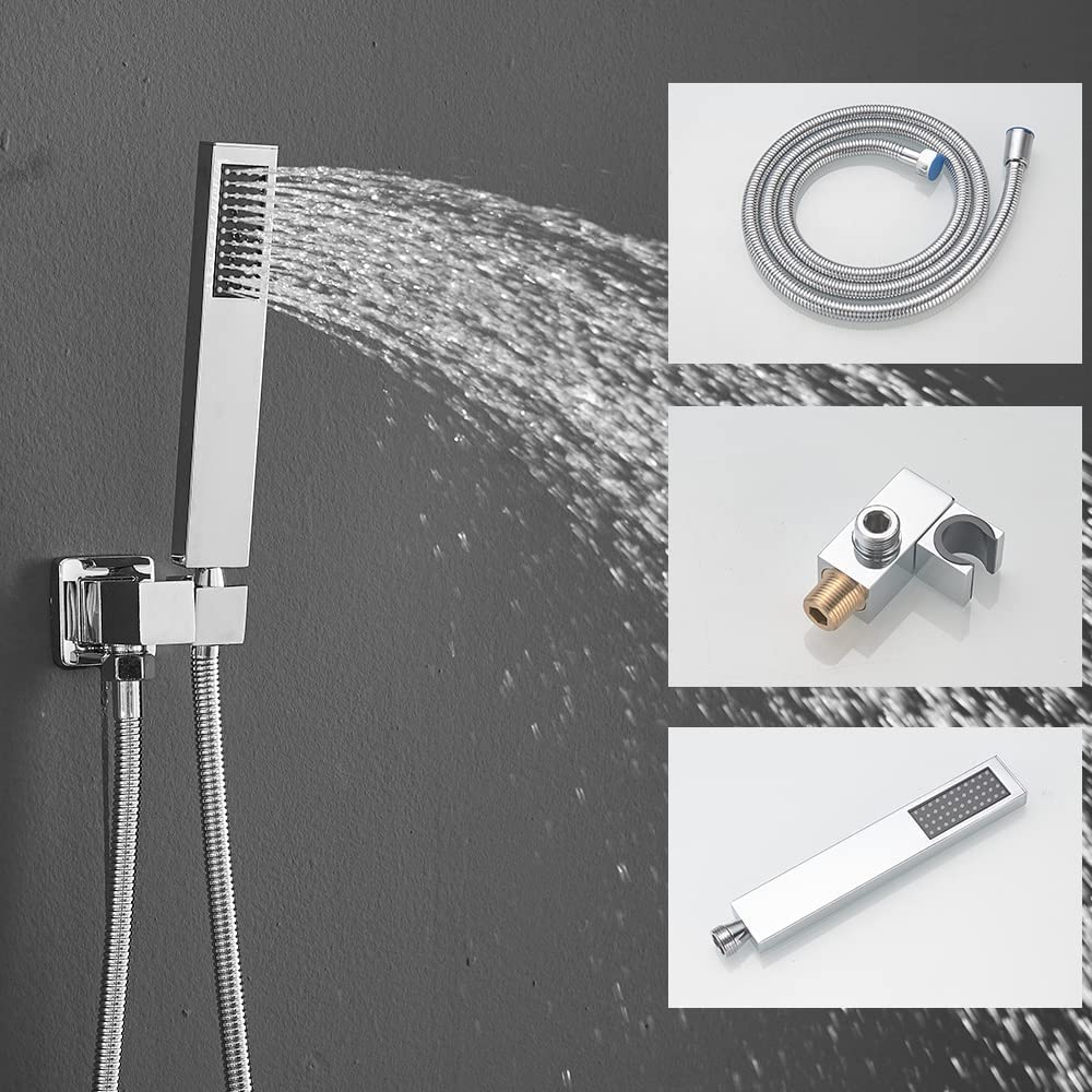 Shower System Polished Chrome Bathroom Rainfall Shower Faucet Set Complete Wall Mounted 8 Inch Shower Head and Handle