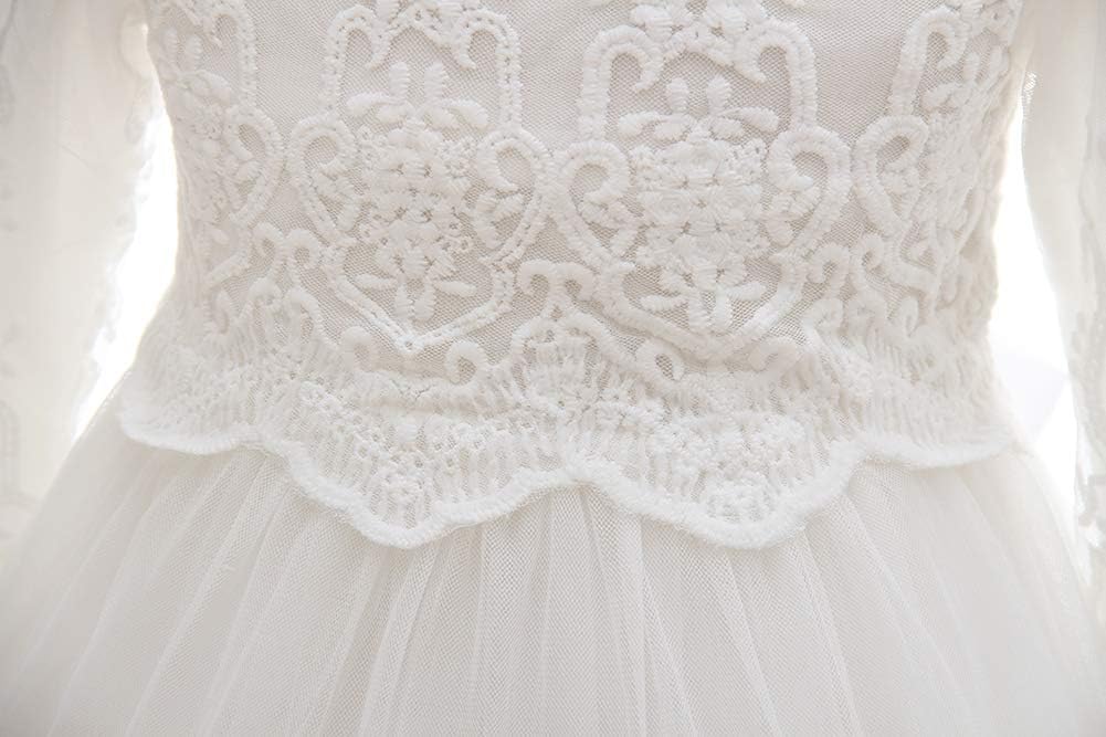 Baby Girls Long Sleeve Baptism Dress Floral Embroidery Christening Blessing Gown