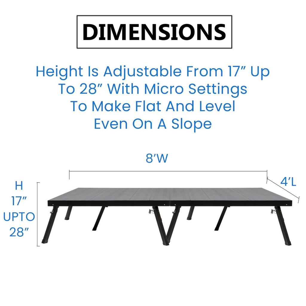 4'x8' Portable Stage, 2 Decks, Adjustable Height 17-28"